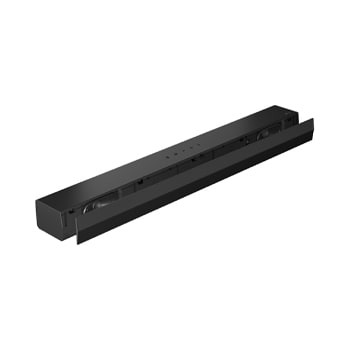 45-degree-angle view of soundbar with grill part apart