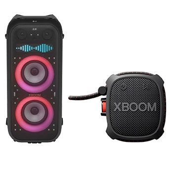 Front view of LG XBOOM Party Speaker - XL9T ,Bluetooth, 1000W + Portable Bluetooth speaker LG XBOOM Go XG2TBK Military Grade & 10-Hour Battery XL9T.XG2TBK