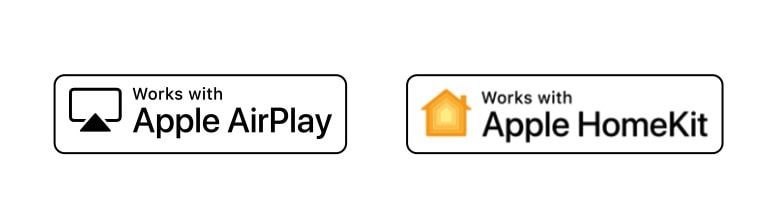 Details showing logos of  Apple Airplay, and Apple HomeKit in which ThinQ AI is compatible with.