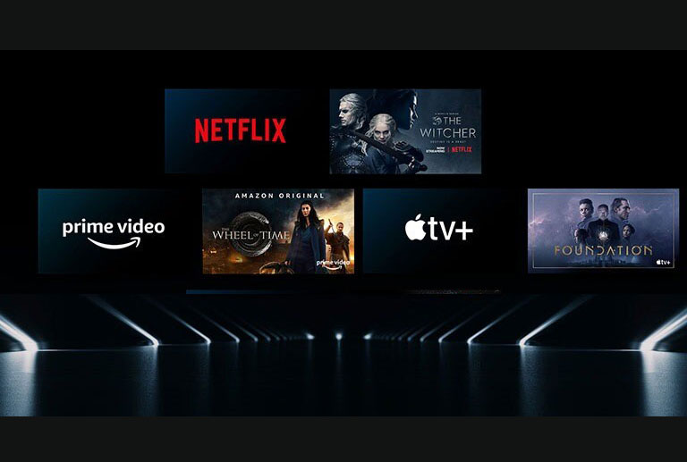 Image showing a variety of OTT services with their respective shows beside each logo.