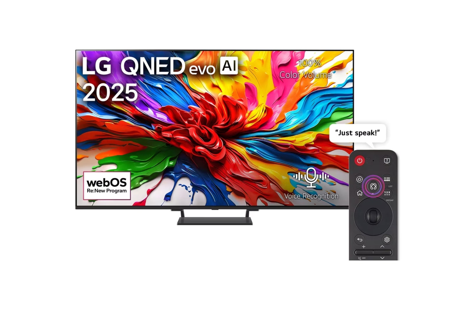 Front view of 85 Inch LG QNED evo AI QNED93 MiniLED 4k Smart TV 2025 85QNED93A6A