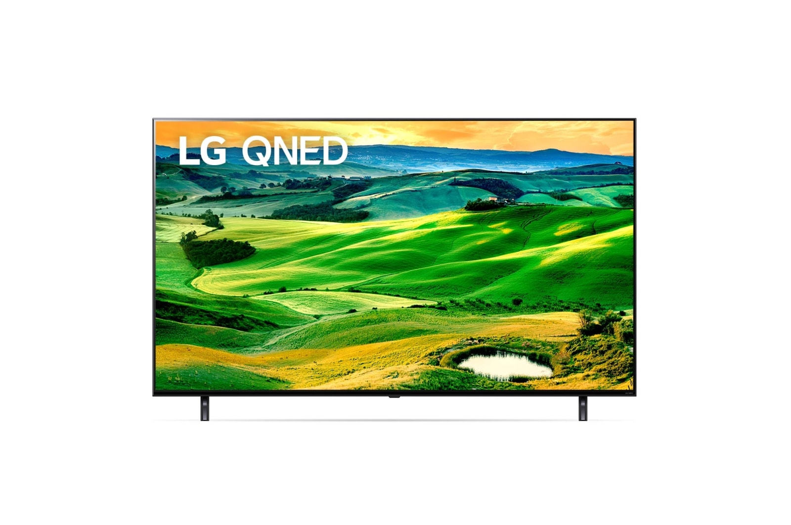 Front view of LG QNED 4K Smart TV 55 inch Series 80, a7 Gen5 4K Processor, HGiG & FreeSync for gaming. 55QNED806QA