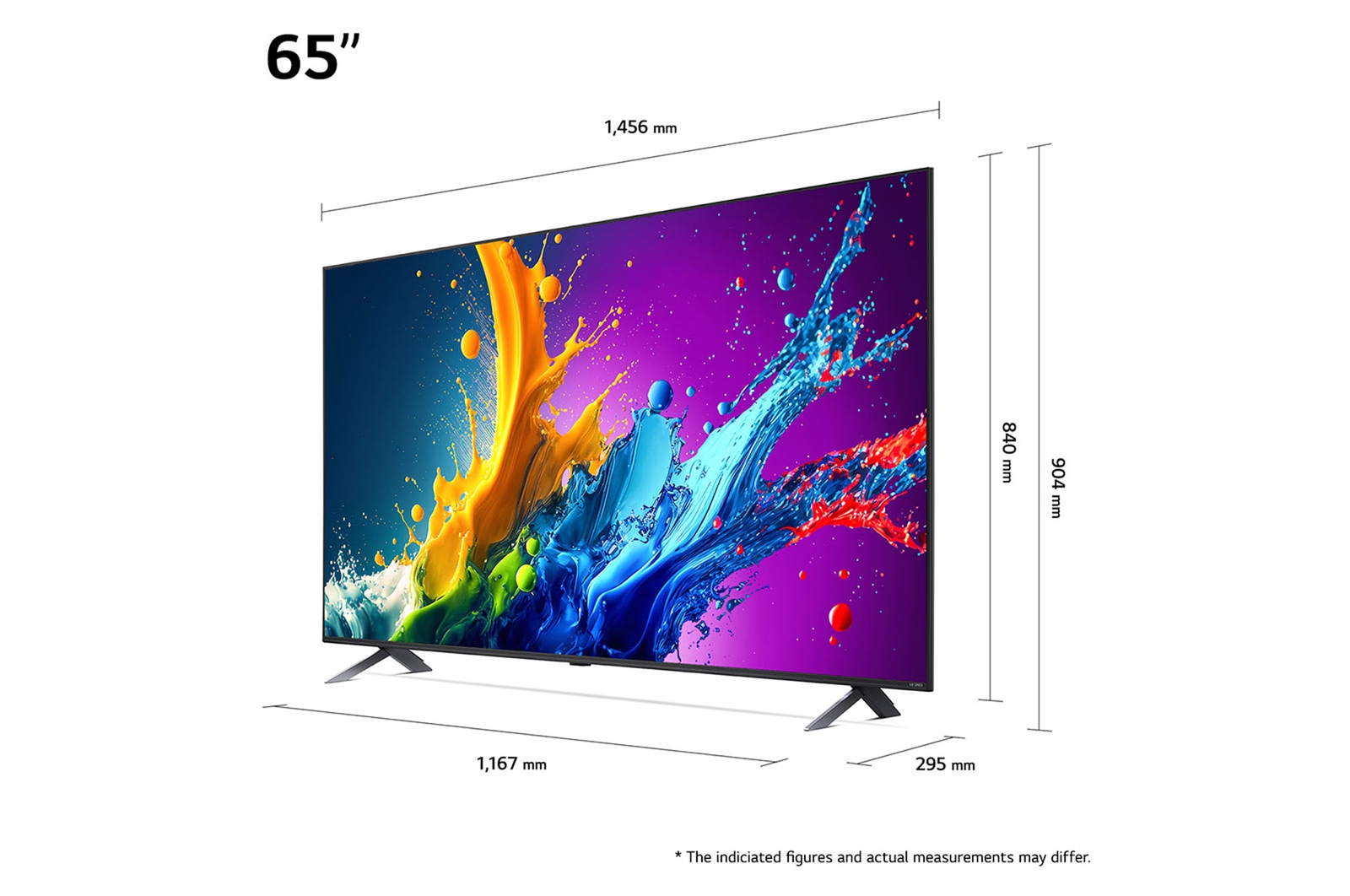 Slightly-angled left-facing side view of LG QNED TV, QNED80