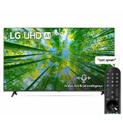 A front view of the LG UHD TV with infill image and product logo on