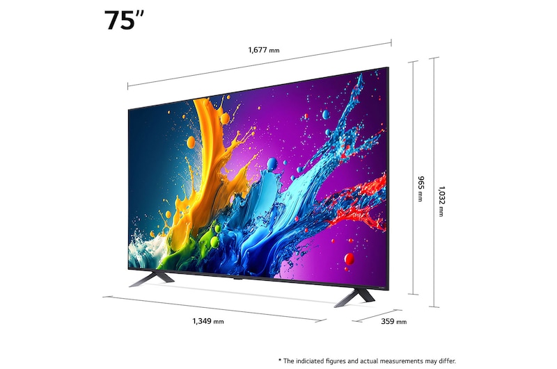 Slightly-angled left-facing side view of LG QNED TV, QNED80