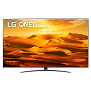 A front view of the LG QNED TV with infill image and product logo on