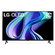 Front view with LG OLED evo and 10 Years World No.1 OLED Emblem on screen, as well as the Soundbar below. 