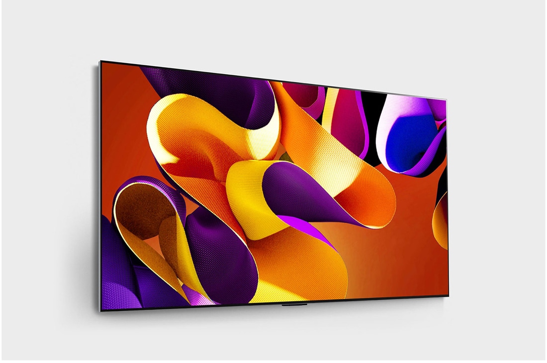 Slightly-angled right-facing side view of LG OLED evo TV, OLED G4 on the wall
