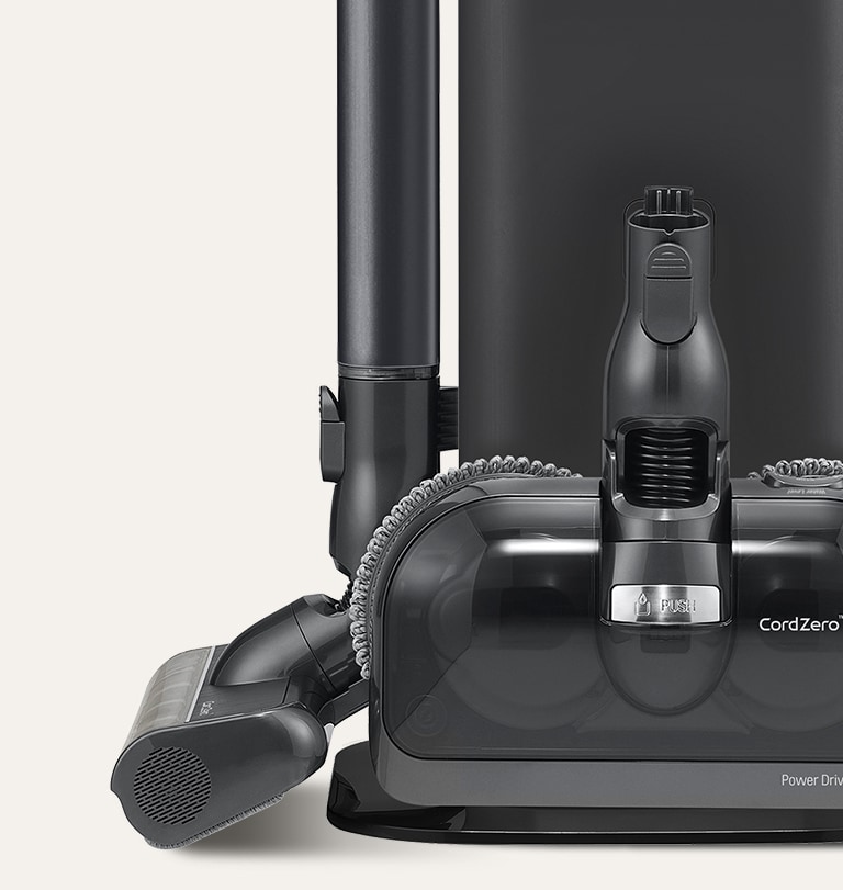 It shows the wet mop attached to the exterior of the vacuum cleaner.