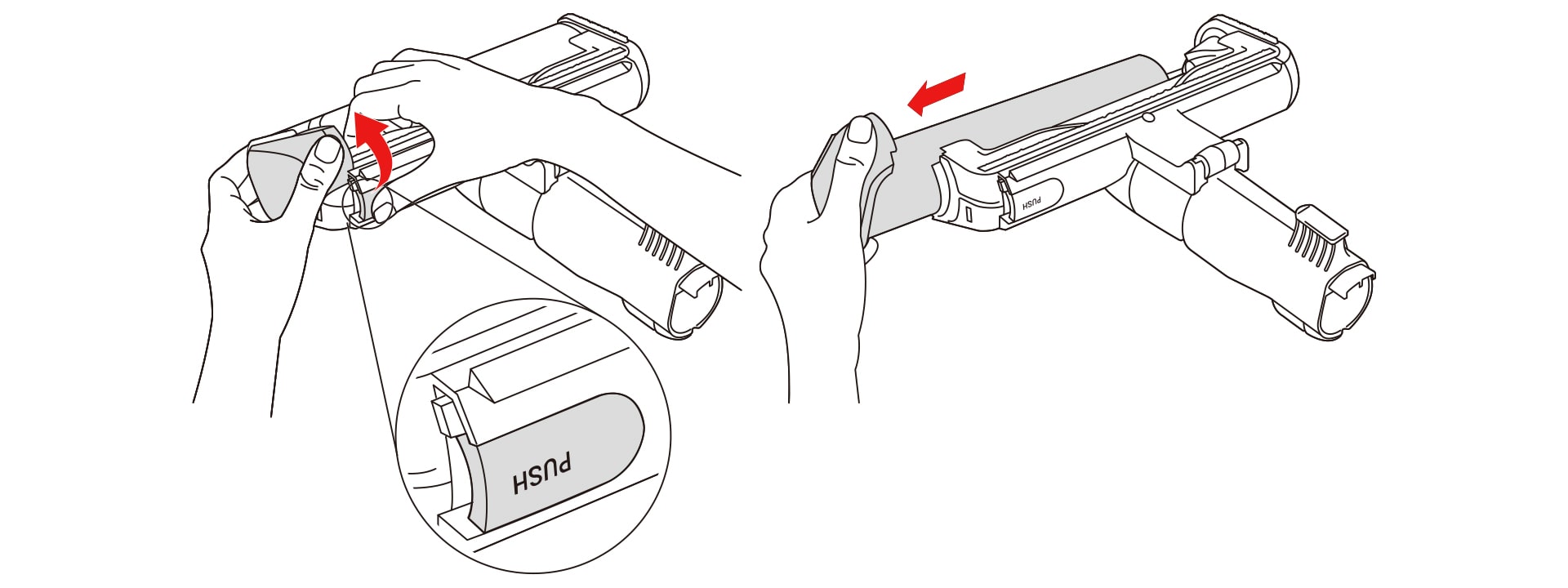 Diagram showing the assembly of an LG vacuum cleaner head attachment with a close-up of the attachment mechanism.