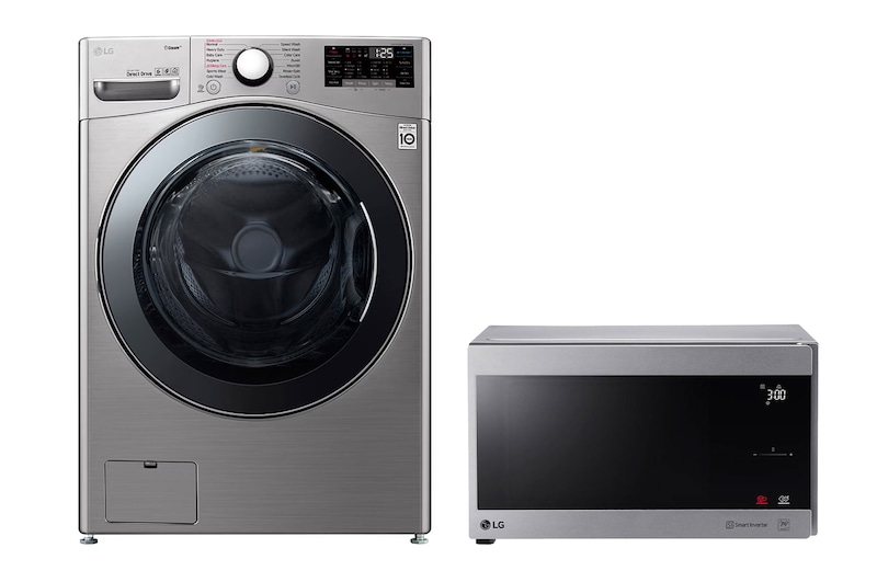 Front view of 19 kg Washer with 11 kg Dryer | Front Load | True Steam | ThinQ™ + 42 Liter | NeoChef Microwave Oven | Smart Diagnosis | Smart Inverter  WS1911XMT.MS4295C