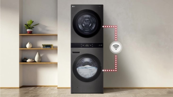 Video of setting the dryer to automatically start an optimal drying cycle by receiving information from the connected washer