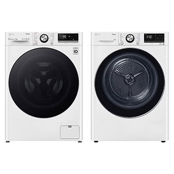 Front view of 11 kg Washer, Front Load washing Machine, White color + 10Kg DUAL Inverter Dryer | sensor dry | Allergy care | Drum care PTWFR1114.RH10V9