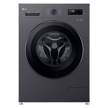 Front view of 8 kg Washer |  Front Load washing Machine | 6 Motion DD | Steam |ThinQ™ (Wi-Fi) |  Middle Black color  WFF0814MB