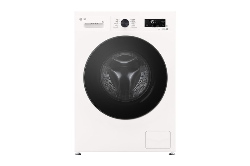 Front view of 8 kg Washer | Front Load washing Machine | 6 Motion DD | Steam | ThinQ™ (Wi-Fi) | Essence White color WFF0814WH