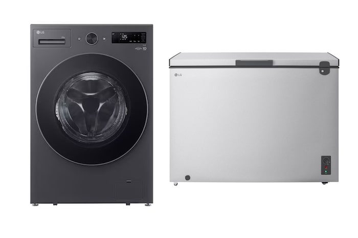 LG 20 kg Washer, Front Load washing Machine, 6 Motion DD, AI DD, Steam, TurboWash360, Essense Graphite color 1.8 Cu.Ft Top Freezer Refrigerator, Prime Silver color, WFN2010BST.LC7G001