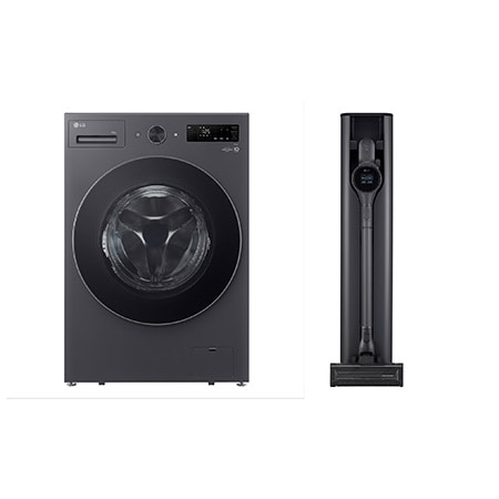 20 kg Washer, Front Load washing Machine, 6 Motion DD, AI DD, Steam, TurboWash360, Essense Graphite color + LG CordZero™ A9Kompressor, Auto Emptying charging station, Handstick Vaccum Cleaner