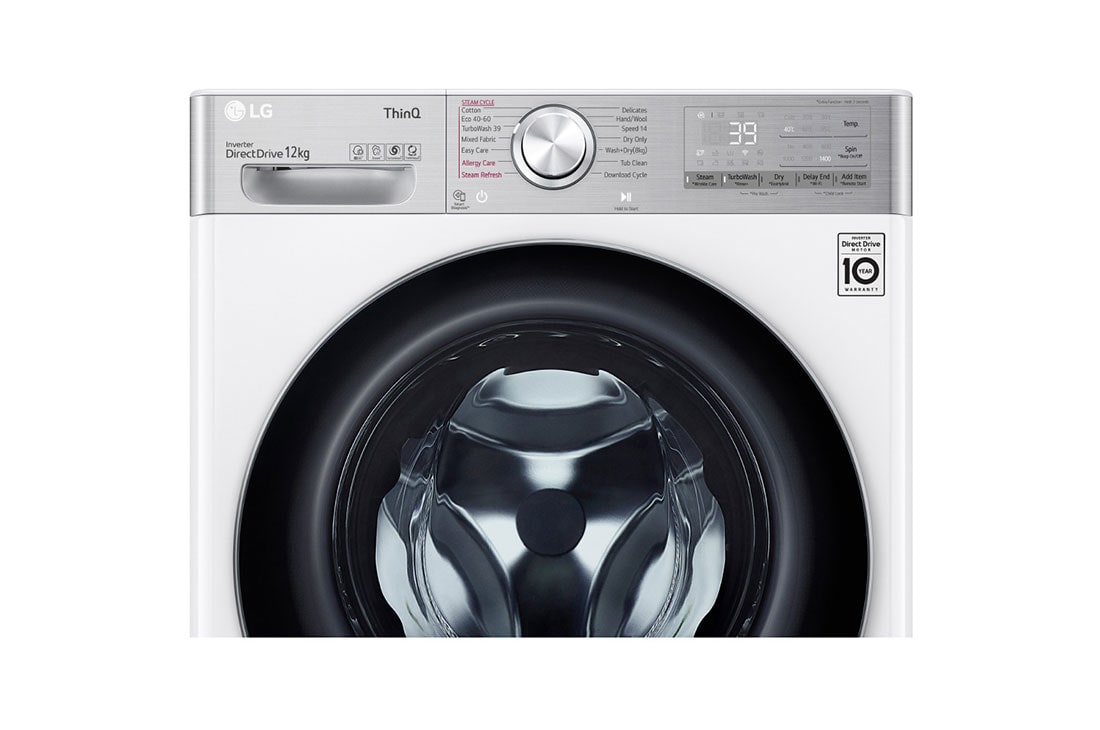 LG Capacity 12kg, Front Load, White Color, TrueSteam, 6 Motion DD, Inverter Direct Drive Motor, WFV1214WHT1