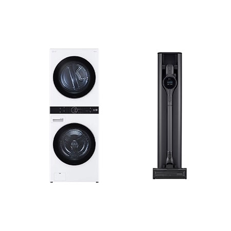 Washer and Dryer Single Unit | 21KG | Front Load with Centre Control™ | AI DD | TurboWash ™ 360 | Steam+™ | Arabic Control panel Only + LG CordZero™ A9Kompressor, Auto Emptying charging station, Handstick Vaccum Cleaner