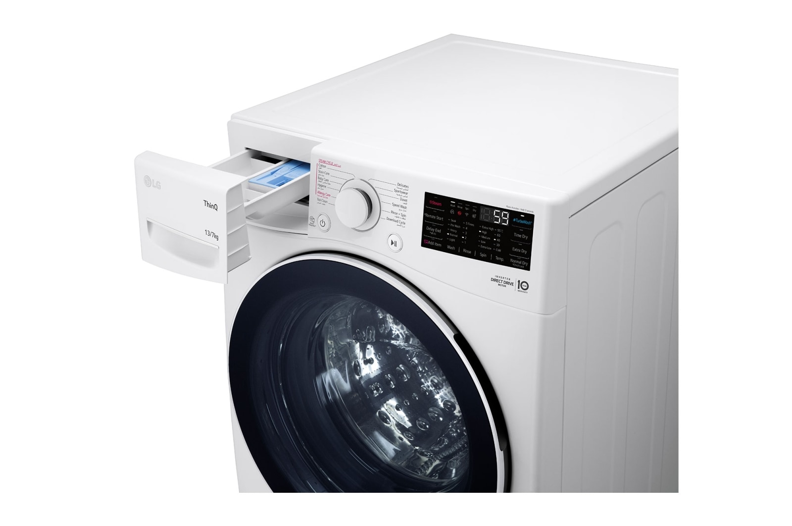 LG 13 kg Washer with 7 Kg Dryer,  Front Load washing Machine with AI DD™ (Intelligent Care with 18% More Fabric Protection) ,White color,ThinQ™ (Wi-Fi), WS1308WHT