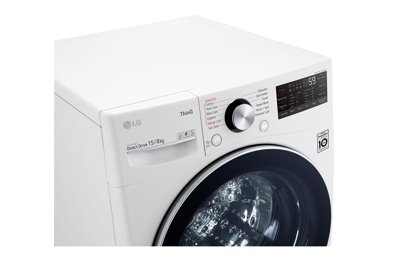 LG 15 kg Washer with 8 kg Dryer Front Load washing Machine, White Colour, AIDD, Washer and Dryer In One, Turbo Wash, Steam, Add Item, Inverter Direct Drive, Smart Diagnosis, ThinQ™, WS1508WHT
