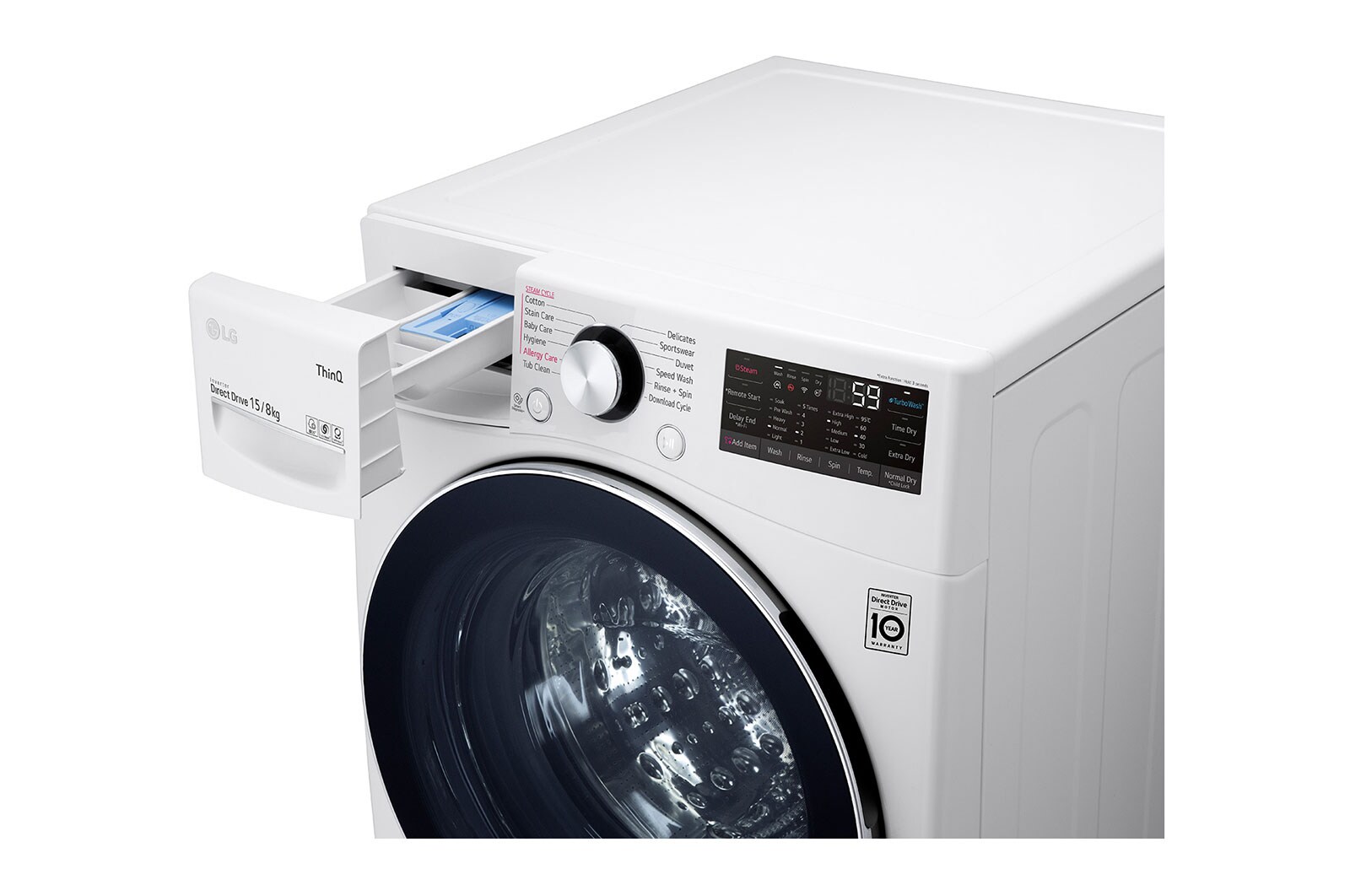 LG 15 kg Washer with 8 kg Dryer Front Load washing Machine, White Colour, AIDD, Washer and Dryer In One, Turbo Wash, Steam, Add Item, Inverter Direct Drive, Smart Diagnosis, ThinQ™, WS1508WHT