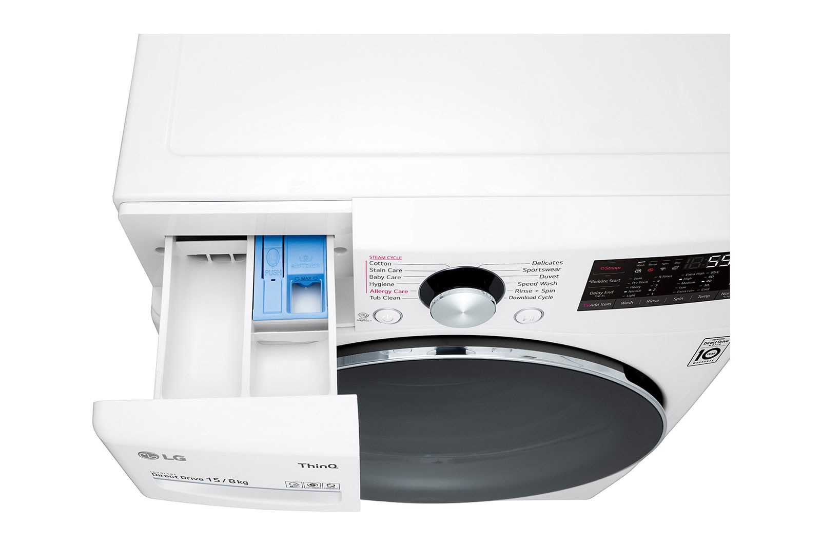 LG 15 kg Washer with 8 kg Dryer Front Load washing Machine, White Colour, AIDD, Washer and Dryer In One, Turbo Wash, Steam, Add Item, Inverter Direct Drive, Smart Diagnosis, ThinQ™, WS1508WHT