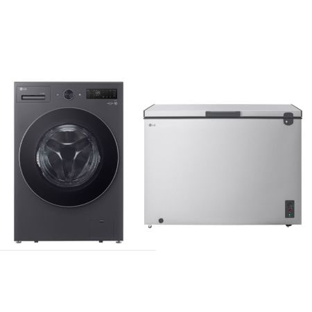 9 kg Washer | Front Load washing Machine | 6 Motion DD | Steam |ThinQ™ (Wi-Fi) | Middle Black color + 1.8 Cu.Ft Top Freezer Refrigerator, Prime Silver color