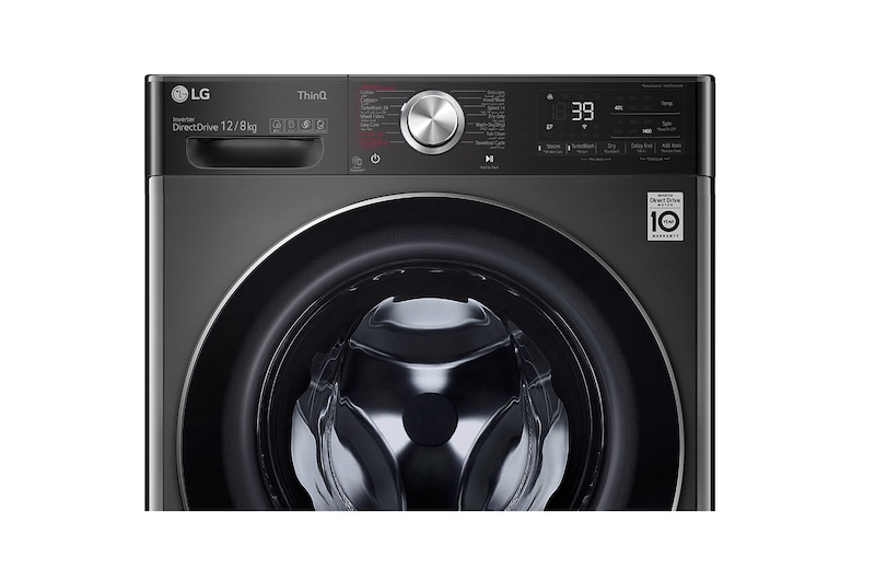 LG 12 kg Washer with 8 Kg Dryer, Front Load washing Machine with AI DD™ (Intelligent Care with 18% More Fabric Protection) ,Black Steel color, New Metal panel,Steam+ (Wrinkle & Allergy Care), Turbo Wash 360 (39 Min),ThinQ™ (Wi-Fi),, WSV1208BST
