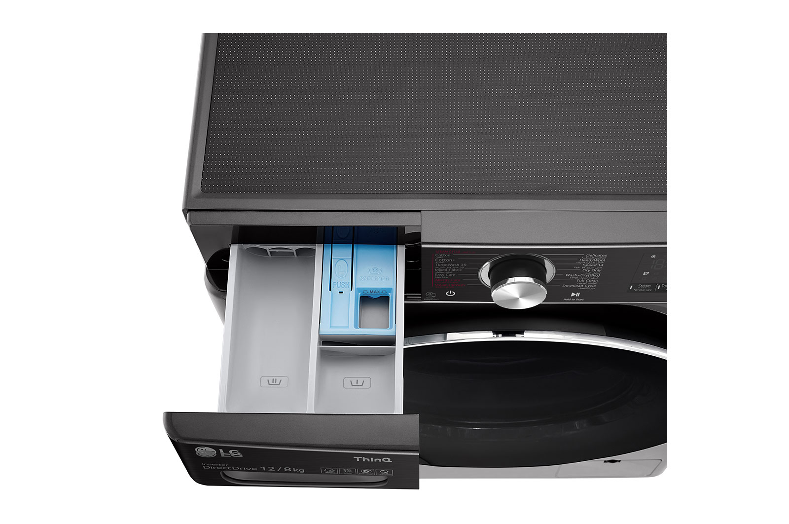 LG 12 kg Washer with 8 Kg Dryer,  Front Load washing Machine with AI DD™ (Intelligent Care with 18% More Fabric Protection) ,Black Steel color,  New Metal panel,Steam+ (Wrinkle & Allergy Care), Turbo Wash 360 (39 Min),ThinQ™ (Wi-Fi),, WSV1208BST