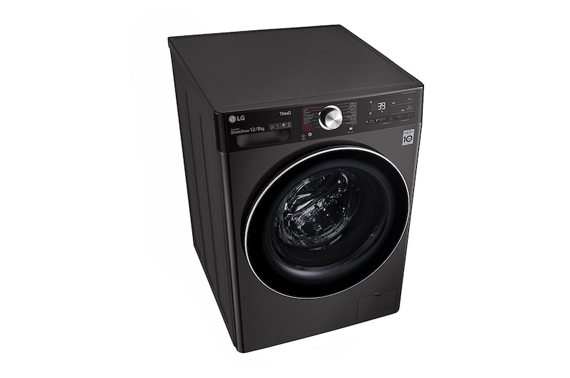LG 12 kg Washer with 8 Kg Dryer, Front Load washing Machine with AI DD™ (Intelligent Care with 18% More Fabric Protection) ,Black Steel color, New Metal panel,Steam+ (Wrinkle & Allergy Care), Turbo Wash 360 (39 Min),ThinQ™ (Wi-Fi),, WSV1208BST