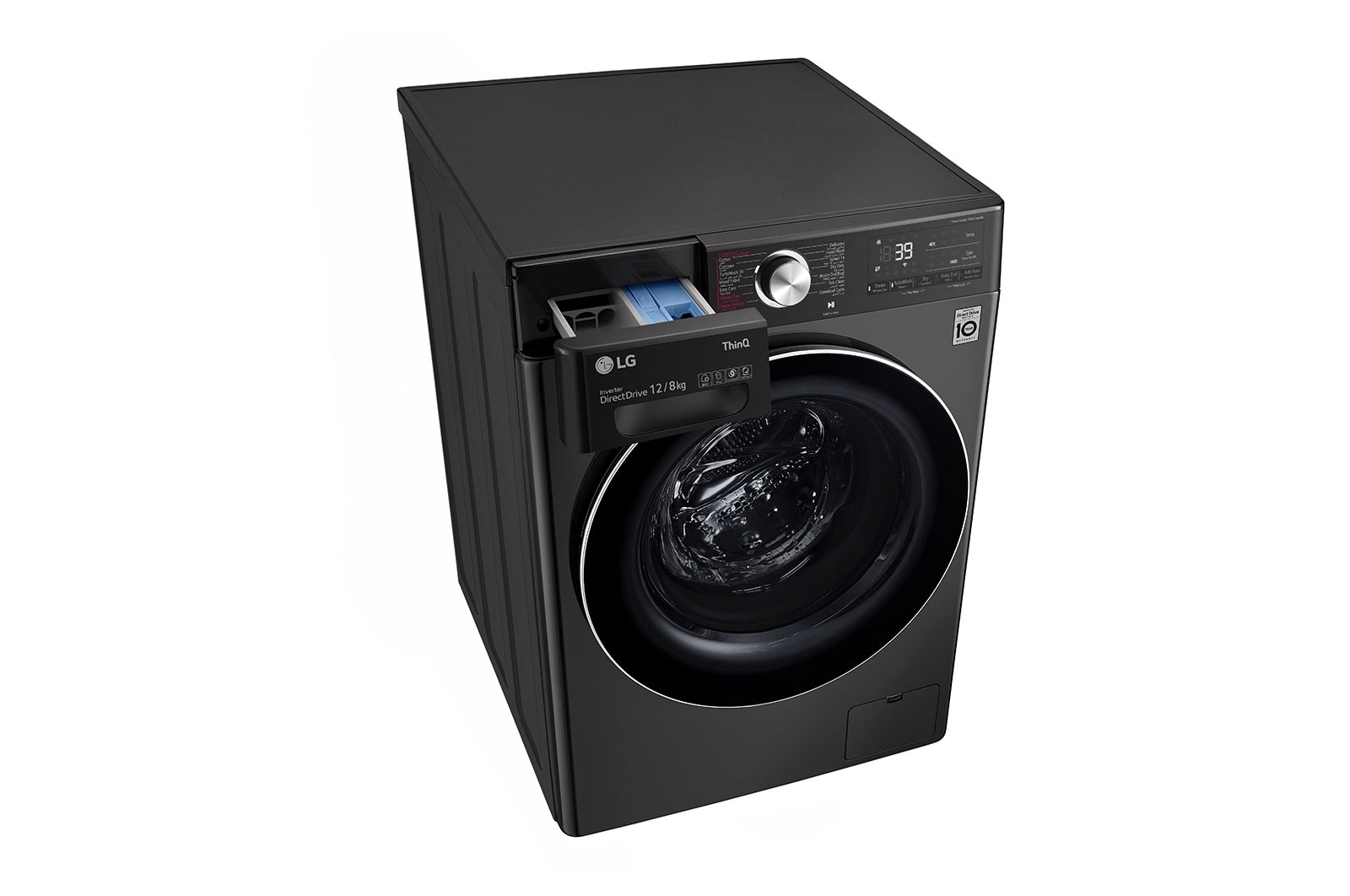 LG 12 kg Washer with 8 Kg Dryer,  Front Load washing Machine with AI DD™ (Intelligent Care with 18% More Fabric Protection) ,Black Steel color,  New Metal panel,Steam+ (Wrinkle & Allergy Care), Turbo Wash 360 (39 Min),ThinQ™ (Wi-Fi),, WSV1208BST