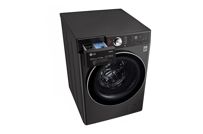 LG 12 kg Washer with 8 Kg Dryer, Front Load washing Machine with AI DD™ (Intelligent Care with 18% More Fabric Protection) ,Black Steel color, New Metal panel,Steam+ (Wrinkle & Allergy Care), Turbo Wash 360 (39 Min),ThinQ™ (Wi-Fi),, WSV1208BST