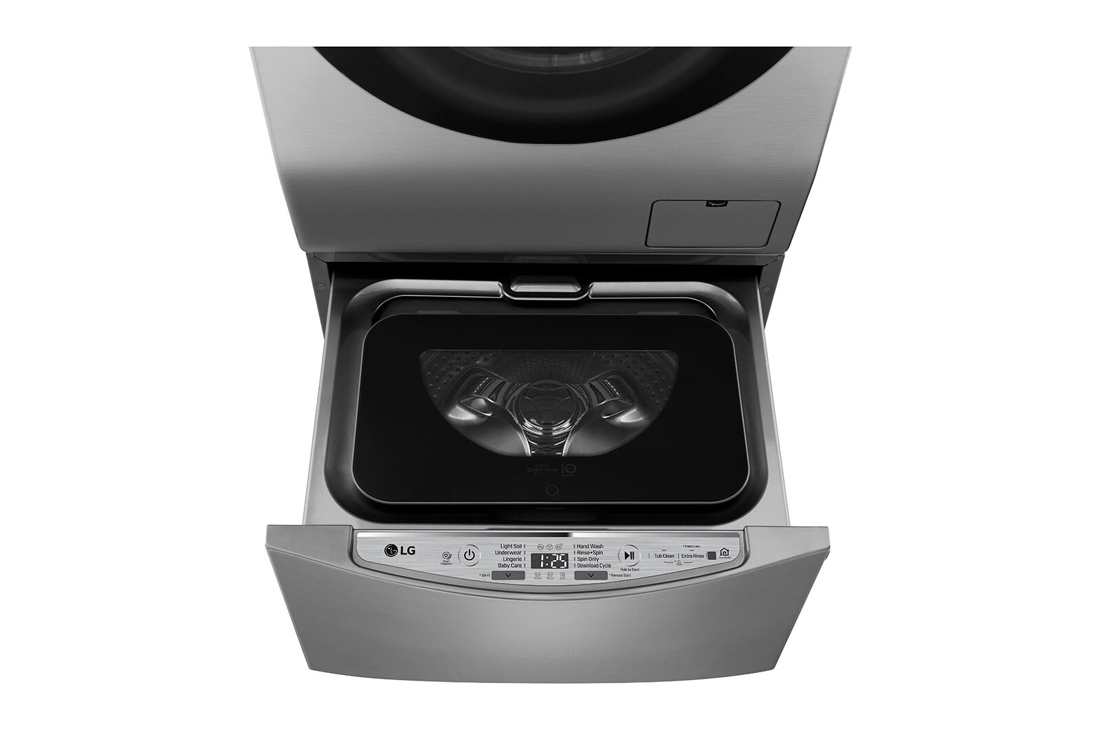Front view of 2 Kg Mini Wash, Silver Color , LG TWINWash compatible. Perfect solution for delicate and daily loads WTT02TLXMN