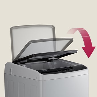 The washing machine cover is showing open