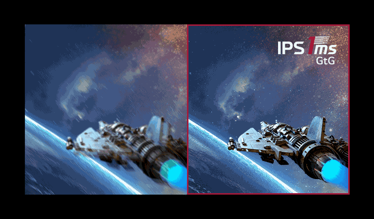 It shows two compared animations that a robot. The two animations look the same, but the first one, not applied 1ms(GtG) is less clear than another.