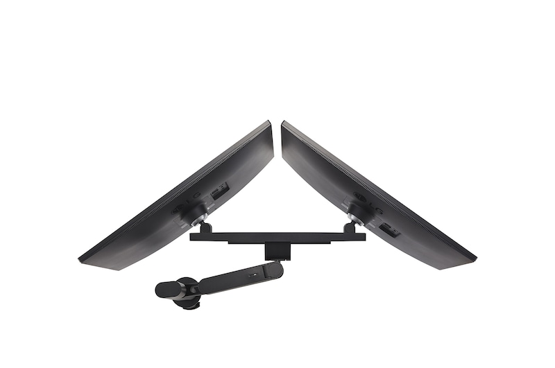 rear perspective view - One monitor tilted -25 degrees and another monitor tilted 25 degrees