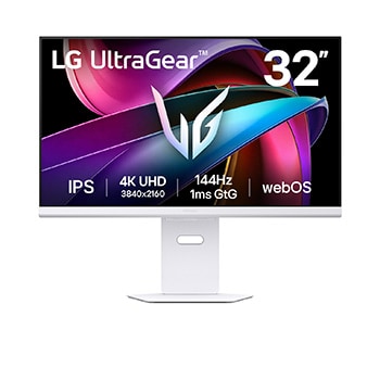 Front view of LG UltraGear™ 32-inch 144Hz UHD 4K AI Smart Gaming Monitor | 1ms (GtG), webOS 32G810SA-W