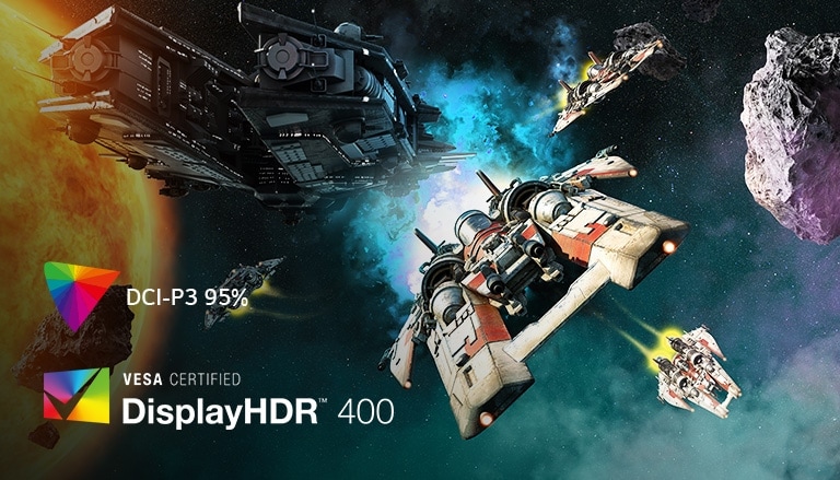 It shows spaceships in outer space. The image is clear and colorful.