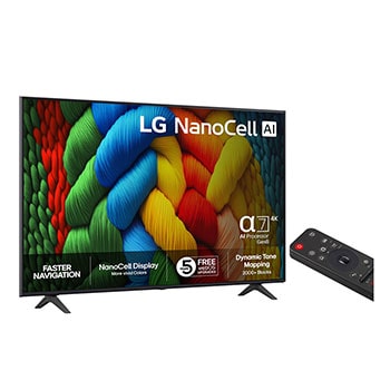 Vy bakifrån av LG NanoCell NANO80 TV.