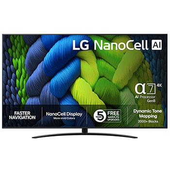 Vy framifrån av LG 86" NanoCell AI NANO82 4K Smart TV 2025 86NANO82A6B
