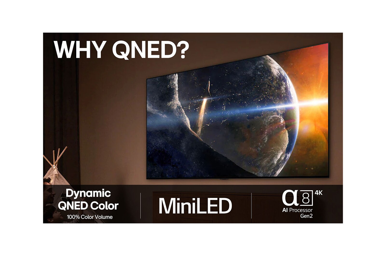 LG TV screen with an AI Magic Remote on the foreground. The AI button is highlighted and a speech bubble shows text, suggest a movie I like. On the screen we see the user icon E, indicating how AI Voice ID was able to identify which user it was and give personalized recommendations just based on their voice.