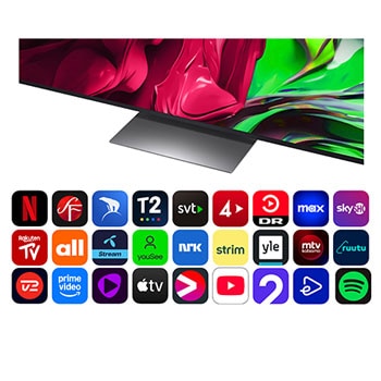 Vy framifrån och från sidan av LG QNED AI QNED80 4K Smart TV som visar dess längd, bredd, höjd och djupdimensioner.