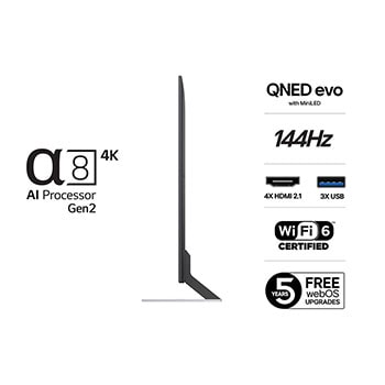 Vy bakifrån av LG QNED evo TV.