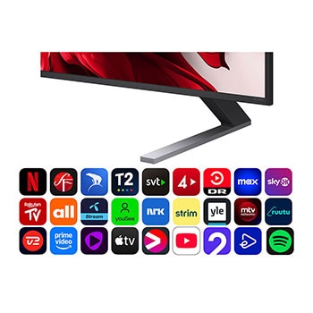 Vy från vänster av LG QNED evo TV.