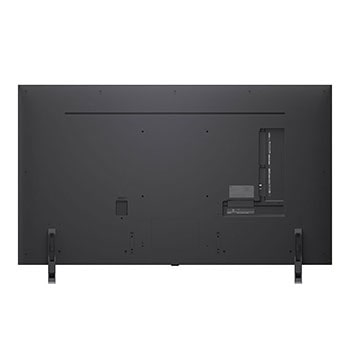 Vy framifrån och från sidan av LG QNED evo AI 4K Smart TV som visar dess längd, bredd, höjd och djupdimensioner.