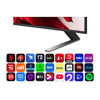 Vy från vänster av LG QNED evo TV.