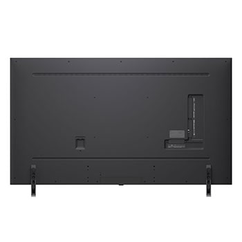 Vy framifrån och från sidan av LG QNED evo AI 4K Smart TV som visar dess längd, bredd, höjd och djupdimensioner.