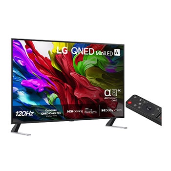 Något vinklad bild från höger av LG QNED evo TV.