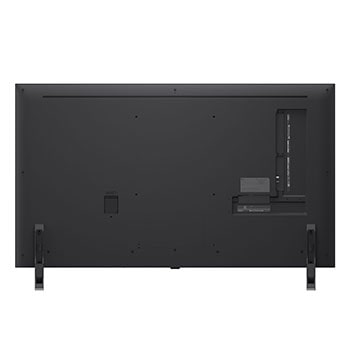 Vy framifrån och från sidan av LG QNED evo AI 4K Smart TV som visar dess längd, bredd, höjd och djupdimensioner.